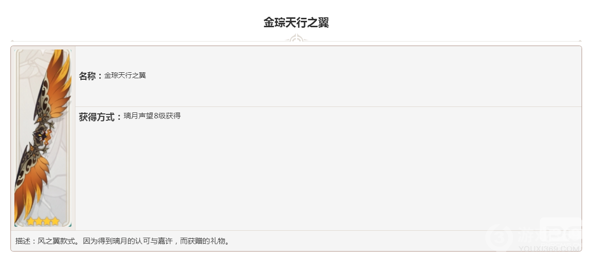 原神风之翼金琮天行之翼图鉴大全