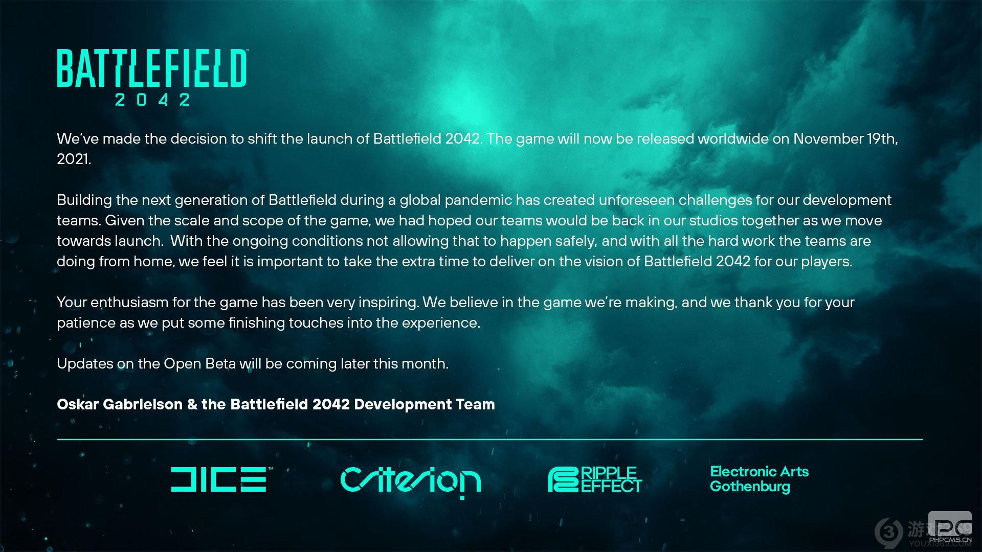 EA官宣《战地2042》跳票11月19日发售